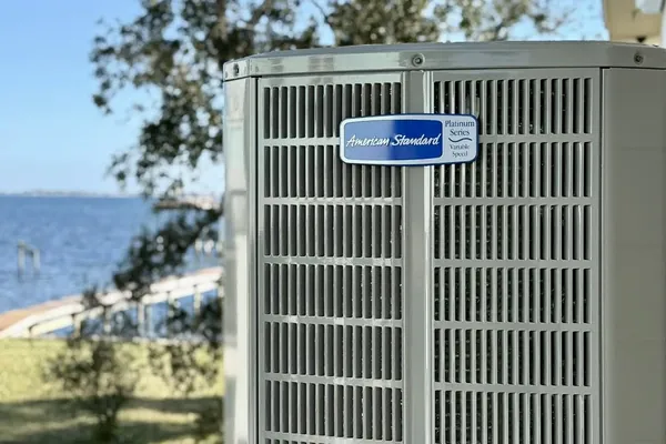 A residential condensing unit at a waterfront home